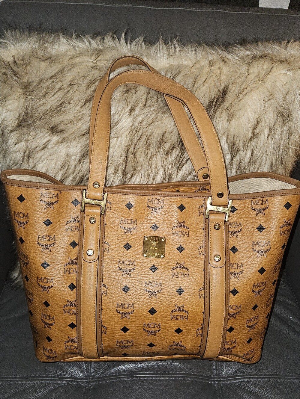 MCM Cognac Visetos Logo Classic Tote
